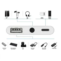 Adaptador y Hub USB-C 3 en 1 al por mayor OEM con puerto USB 3.0, conector de audio AUX, carga rápida OTG para teléfonos móviles