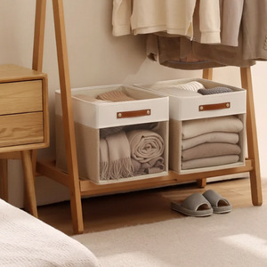 Clothing Organizer Square Fabric Storage Box With Lid <b>Large</b> Capacity Household <b>Wardrobe</b> Storage Solution - Product Image 1