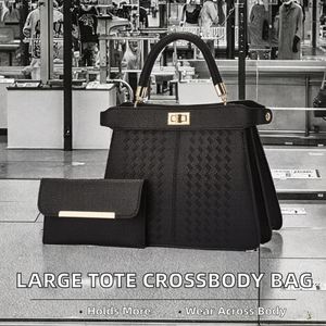 2025 New Contrasting Color Handbag for Women Large Capacity Two Piece Set With <b>Wallet</b> Simple Textured PU Leather Handbag - Product Image 2