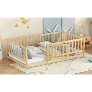 Montessori Floor <b>Bed</b> Twin Size Wood With Fence And Door Kids <b>Bed</b> - Product Image 5