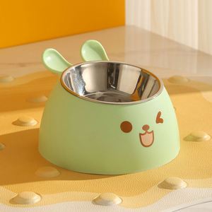 Bol d'alimentation pour animaux de compagnie en acier inoxydable en forme d'oreilles de lapin, avec design antidérapant et protection du cou surélevé pour chats et chiens - Product Image 1
