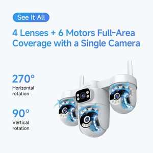กล้องวงจรปิดไร้สาย 4G พลังงานแสงอาทิตย์ 12MP เลนส์สี่ตัว หมุนได้ มองเห็นในเวลากลางคืน แบตเตอรี่ 12000mAh กันน้ำระดับ IP66 เสียงสองทาง - Product Image 4