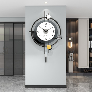 Horloge murale silencieuse à quartz de style nordique minimaliste, à aiguille oscillante, design Art Déco atmosphérique pour la décoration de la maison et du salon - Product Image 4
