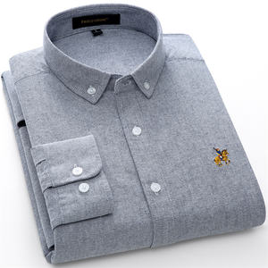 Tamanho europeu puro algodão Oxford masculino de manga comprida sólido tamanho grande algodão bordado masculino camisa de vestido de estiramento - Product Image 4