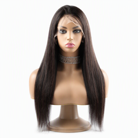 Perruque Lace Front en Cheveux Humains de Qualité 12A, Lisse, Couvre Toute la Tête, Longue, Noire, Cheveux Vierges pour Femmes