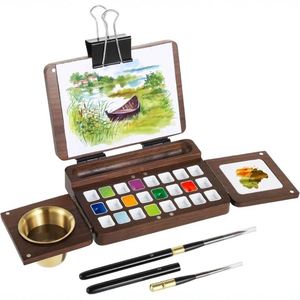 Palettes portables pliables personnalisées à 24 compartiments de forme irrégulière avec pinceaux d'aquarelle de voyage pour usage extérieur - Product Image 1