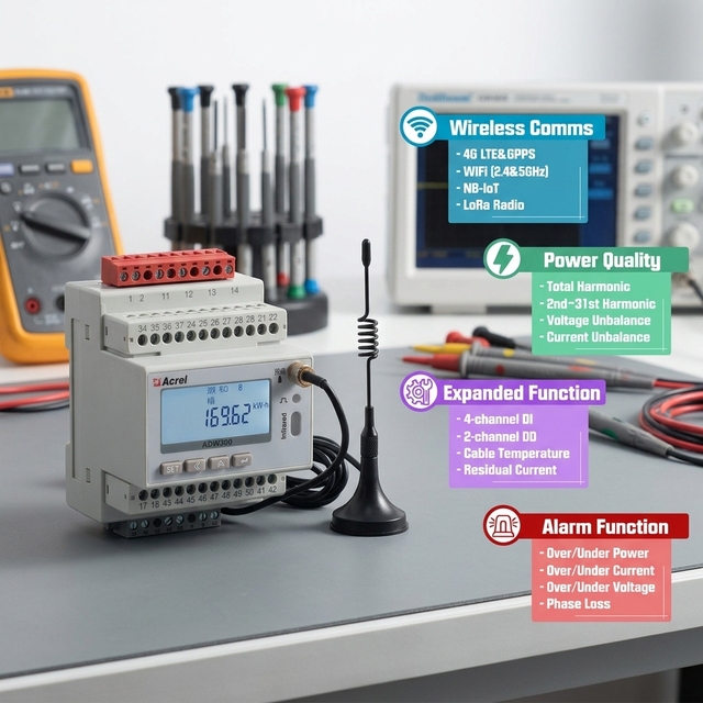 Energy Meter Wireless with CTs Digital Remote Kwh Class0.5 Modbus-RTU/TCP Low Voltage 3 Phase