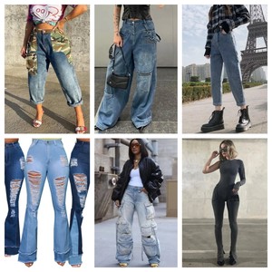 Jeans de Cintura Alta Estilo Retro para <span class=keywords><strong>Mujer</strong></span>, Corte Ajustado, Verano, Venta al Por Mayor, Color Personalizado, Mezcla de Materiales, Envío Aleatorio - Product Image 2