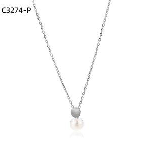 Amy Amy Faux Pearl Pendant Necklace 925 <b>Silver</b> Rhodium Plated Round White Minimalist Everyday Wear <b>Snake</b> <b>Chain</b> Jewelry for Women - Product Image 1