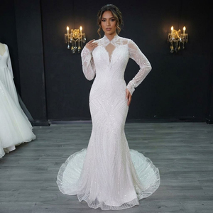Nuovi Abiti <span class=keywords><strong>da</strong></span> Sposa 2026 Lussuosi ed Eleganti con Paillettes, Maniche Lunghe, Scollo a V e Strascico Lungo Stile <span class=keywords><strong>Sirena</strong></span> - Product Image 1