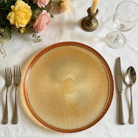 Assiette de présentation en verre cannelé ambré, sous-assiette texturée transparente pour mariage, hôtel, restaurant et décoration de table à domicile