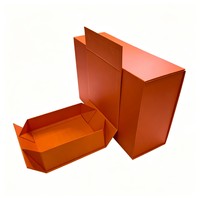 Boîte cadeau pliable magnétique orange en carton rigide, emballage personnalisé avec logo, ruban et insert pour cadeaux et artisanat