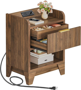 Mesita de Noche Moderna con Ranuras para Cargar, Mesa Auxiliar de <span class=keywords><strong>Madera</strong></span> para Dormitorio - Product Image 1