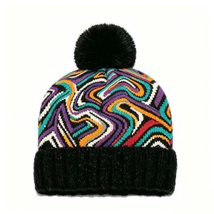 Chapeau de golf tricoté Fair Isle avec petit pompon, bonnet chaud pour l'extérieur - Product Image 2