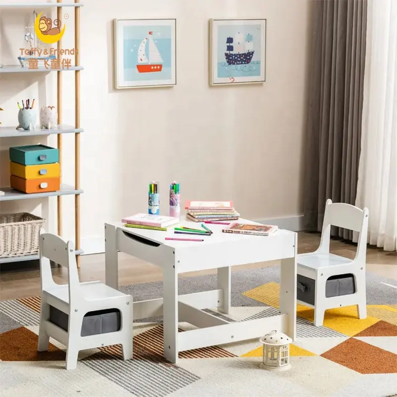 Ensemble de Table et chaise pour enfants, avec tableau blanc et tableau noir, Table d'activités en bois 3 en 1 pour tout-petits