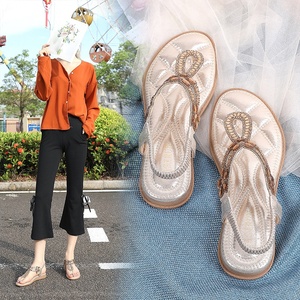 Sandalias de <span class=keywords><strong>Mujer</strong></span> Estilo Bohemio con Flores y Pedrería, Verano 2026, Ligeras y Duraderas, Parte Superior de PU, Tacón de Cuña, Cierre con Banda Elástica, TPR - Product Image 3