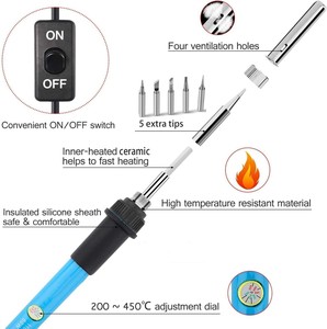 Soldador Eléctrico de 60W con Temperatura Ajustable y Juego de Puntas de Soldadura, Kit de Soldadura, Pluma de Pirograbado - Product Image 3