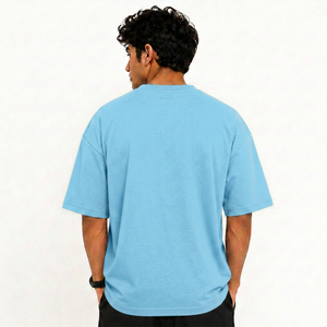 Camiseta Unisex Azul Claro 100% Algodón de Manga Corta con Cuello Redondo, Estilo Casual Holgado, Tejido con Logotipo Frontal, Ecológica - Product Image 3