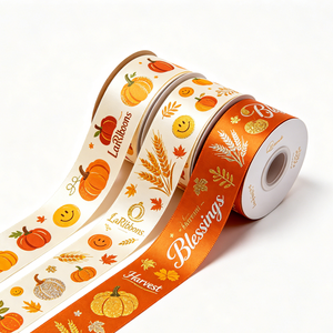 OEKO Certified 25mm Customized Printed Gold Foil Glitter Logo Polyester Satin <b>Ribbon</b> for Wrapping Decoration - Product Image 2