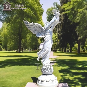 Statue di Angelo e Colomba in Marmo Naturale Scolpite a Mano per Giardino Esterno, Grandezza Naturale - Product Image 1