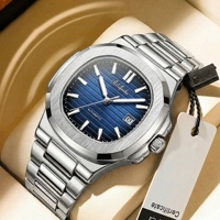 Montre à quartz Aili Feida pour homme, 43 mm, acier inoxydable, fond creux visible, lumineuse, épaisseur du boîtier 11 mm, étanche 30 m