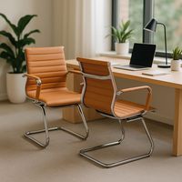 Chaises de réception de bureau à dossier mi-haut en cuir PU avec pieds en métal chromé et base en traîneau, chaises de conférence exécutives avec accoudoirs