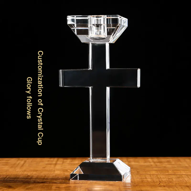 Personalizado hecho a mano crucifijo de cristal titular de la vela de alto de cristal gráfico para la Iglesia Decoración