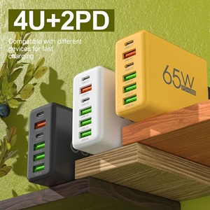 <span class=keywords><strong>Cargador</strong></span> de Pared Rápido 6 en 1 con Carga Rápida PD3.0 de <span class=keywords><strong>65W</strong></span>, 4 Puertos USB y 2 Puertos Tipo C para iPhone, Samsung, Xiaomi, Huawei, <span class=keywords><strong>Oppo</strong></span> - Product Image 4