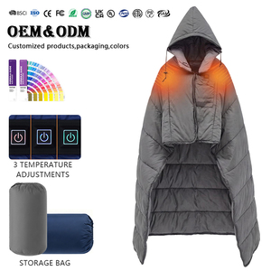 Couverture chauffante pliable légère, imperméable, pour l'extérieur, poncho électrique USB portable, 4 éléments chauffants avec sac de rangement portable - Product Image 1