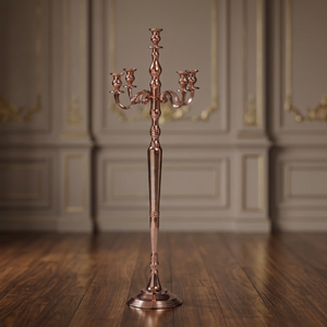 Candelabro Alto Moderno de Aluminio con Acabado en Oro Rosa para Centros de Mesa de Boda, Uso sin Electricidad - Product Image 3
