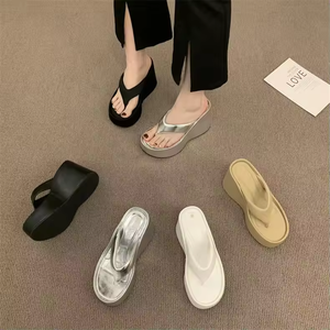 Chaussons élégants pour femmes avec semelle épaisse argentée, tendance, chaussures à talon compensé pour femmes, chaussures décontractées pour l'extérieur - Product Image 6