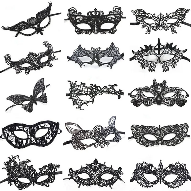 Masque en dentelle noir pour Halloween, 1 pièce, bon marché, décoratif, pour fête mascarade Sexy