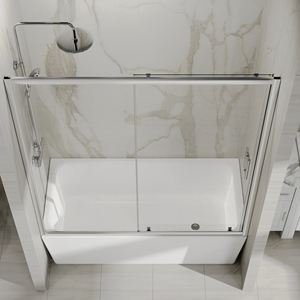 Cabine <span class=keywords><strong>de</strong></span> <span class=keywords><strong>douche</strong></span> murale à porte <span class=keywords><strong>coulissante</strong></span> chromée sur baignoire avec poignée en acier inoxydable - Product Image 3