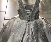 Nouvelle robe en satin gris pour filles élégante robe à fleurs brodées pour filles robe bouffante princesse noble