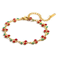 Songfu Custom 18K verguld roestvrijstalen armband met kersen emaille, zoete mode armband voor dames