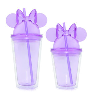 Vasos de Plástico Personalizados al por Mayor, Vasos con Forma de Ratón <span class=keywords><strong>Mickey</strong></span>, Tazas Bonitas con Forma de Ratón, Vaso Acrílico de Doble Pared con Tapa y Pajita - Product Image 3