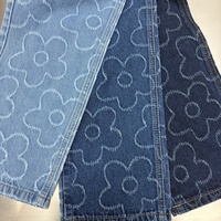 Tissu denim jacquard à motif floral, coton denim à motif floral pour jeans, vestes et robes