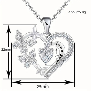 Collana con Ciondolo a Cuore e Farfalla per Donne, Design Traforato, Accessorio per Uso Quotidiano, Gioiello di Moda - Product Image 4