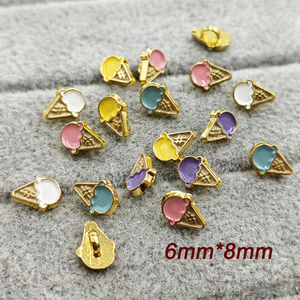 Boutons miniatures en alliage de zinc plaqué 8 mm, motif cornet de crème glacée, rose, violet, jaune, bleu, blanc, pour vêtements de poupées BJD, thème dessert - Product Image 6