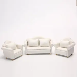1:12 casa delle bambole mini modello di mobili soggiorno micro scena divano in tessuto bianco set 3 pezzi con 4 cuscini