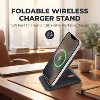 Support de chargeur sans fil pliable ultra-fin 15W pour téléphone portable, station de charge rapide portable et sécurisée pour bureau, support multi-angles