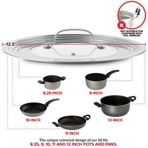 Couvercle universel en verre trempé en acier inoxydable 201 pour casseroles et poêles pour ustensiles de cuisine en acier inoxydable multidimensionnel - Product Image 2