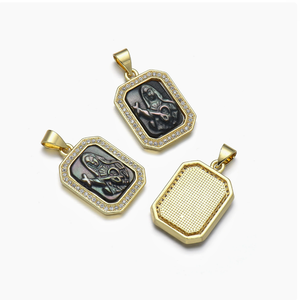 YH2073 Pendentif vintage en <span class=keywords><strong>coquillage</strong></span> naturel plaqué or avec micro-pavé de zircon cubique, breloques Saintes pour bijoux DIY femme - Product Image 5