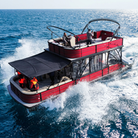 Bateau ponton de luxe à double pont en aluminium pour le transport de passagers, avec toboggan aquatique, barbecue et espace de loisirs