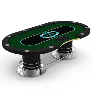 YH Standard Grade Professional Stainless Round Legs Texas Holden Poker Table With Cup Holders Chip Tray Led Lighting