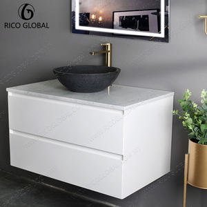 Meuble-lavabo de salle de bain en marbre de luxe, miroir résistant à l'eau, armoire, artisanat artisanal, motif distinctif de veinage naturel - Product Image 5
