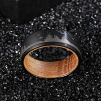 Poya — baril à whisky en bois pour hommes, anneau de chasse noir en carbure de tungstène, manches en bois, oiseau, chien, 1 pièce de 8mm