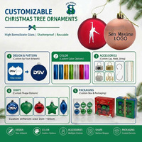 Ensemble de boules de Noël en plastique vert et or, 12 couleurs, 8 cm, boules à paillettes miroir, en plastique incassable, décorations en boîte, fabrication en usine