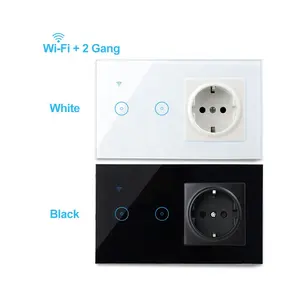 Wifi Intelligent Black/White Classical Remote Light Switch Wireless 2 Gang Switch EU Standard Socket