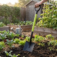 Outil de jardinage et d'agriculture professionnel robuste avec manche en fibre de verre vert lime et poignée carrée en plastique noir